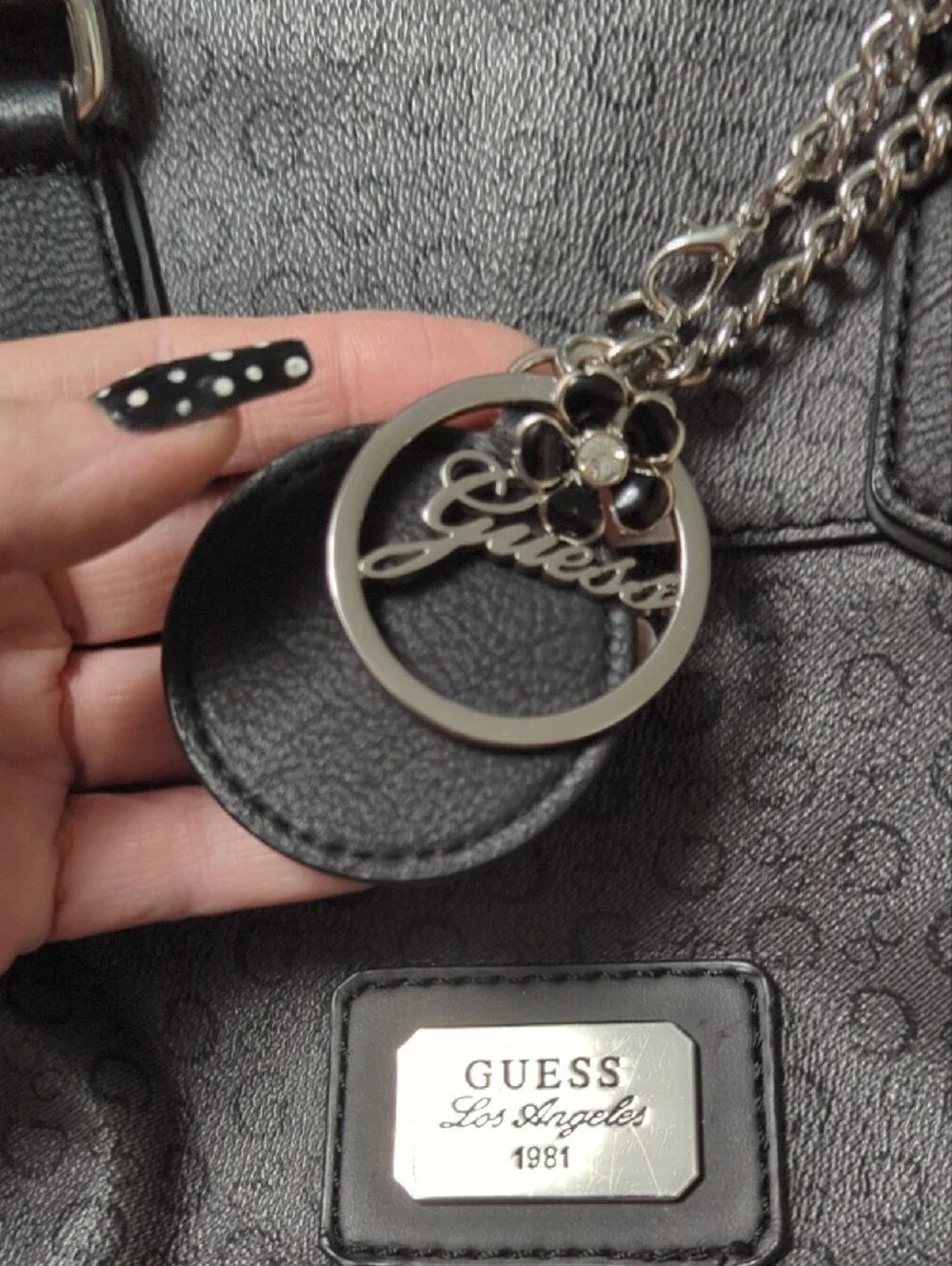 Guess Black Signature Monogram Satchel with Charm